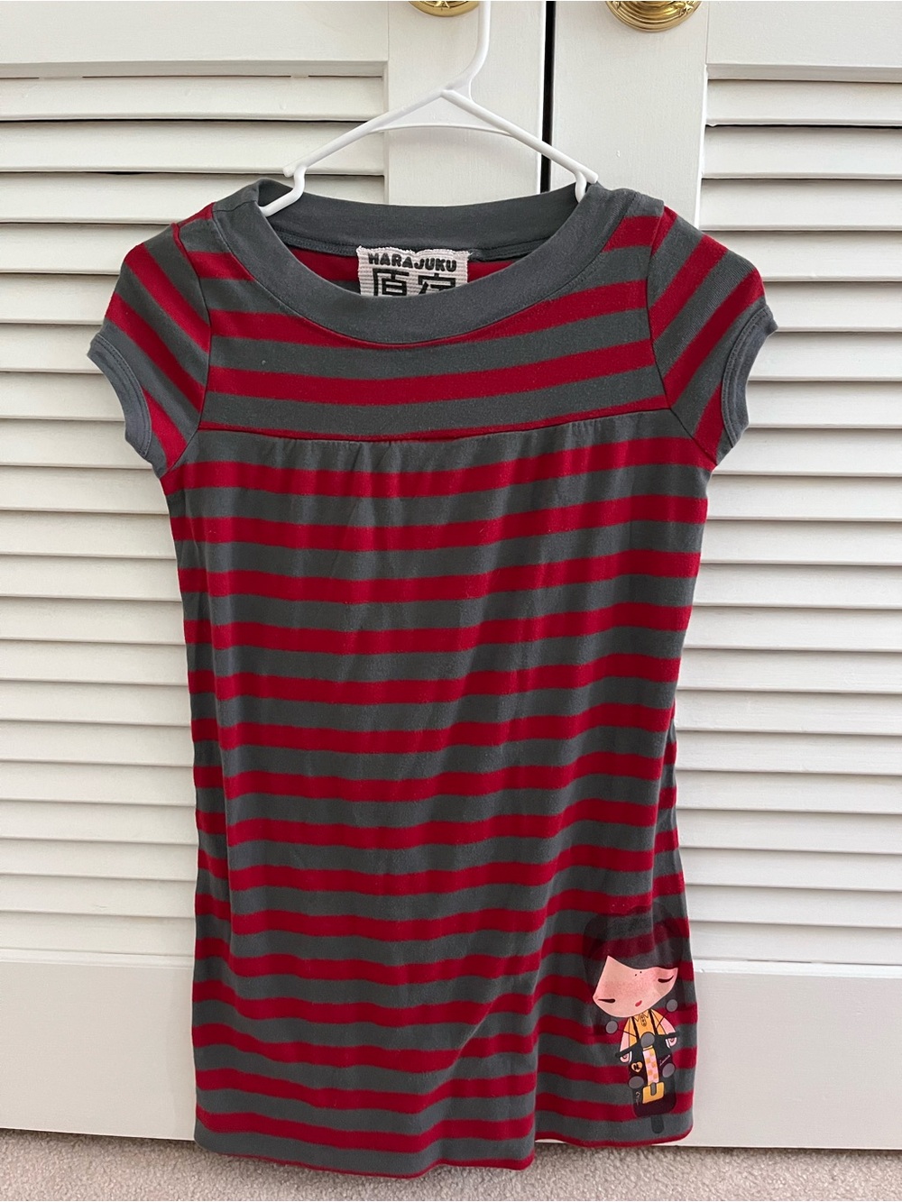 Harajuku Lovers Gray & Red Striped Cap Sleeve Dress or Tunic Top